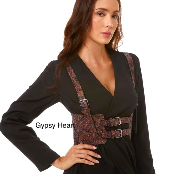 Holographic Floral Pattern Harness Belt Corset Belt - Picture 2 of 4